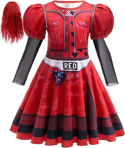 Girls Rise Red Costume with Wig Kids Red Costume for Halloween Girl Rise Red Princess Party Dress in Saudi Arabia