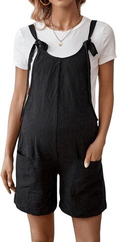 MakeMeChic Women's Maternity Romper Casual Sleeveless Tie Front Double Pocket Pregnancy Short Overalls Jumpsuits in Saudi Arabia