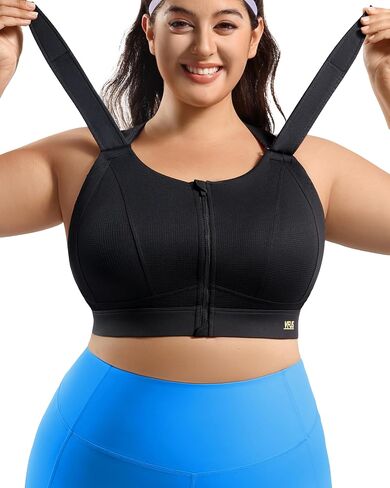 High Impact Zip Front Adjustable Sports Bra No Bounce Criss Cross Plus Size Bras for Women Workout Running in Kuwait