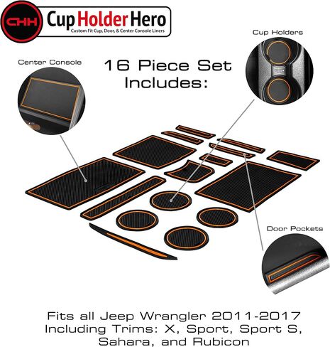 CupHolderHero يناسب ملحقات Jeep Gladiator 2020-2024+ داخلية فاخرة مخصصة مضادة للانزلاق ومضادة للغبار، سجادات بطانة وحدة التحكم المركزية، وبطانات جيب الباب مجموعة 21 قطعة (زخرفة حمراء) in Kuwait