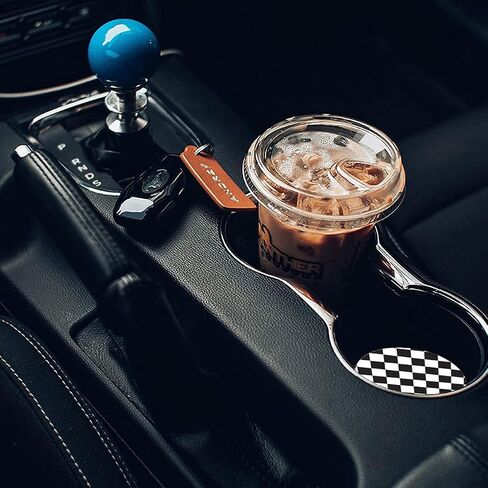 2 Pack Checkered Car Coasters,2.75 Inch Car Cup Holder,Universal Rubber Anti-Slip Automotive Drink Soft Cup Mat,Car Interior Accessories for Women Men and Girls in Saudi Arabia