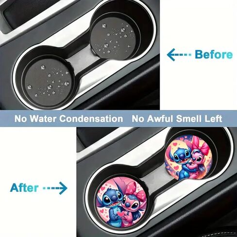 Rawan Car Cup Holder Coaster, 2PCS Cute Stitch Car Coasters for Cup Holder Universal Auto Anti Slip Insert Coaster Car Assecories for Women Men,Cute Car Interior Accessories (D) in Kuwait
