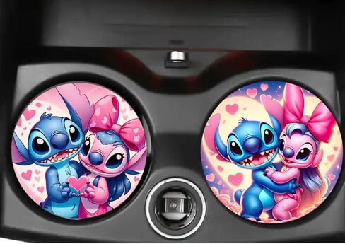 Rawan Car Cup Holder Coaster, 2PCS Cute Stitch Car Coasters for Cup Holder Universal Auto Anti Slip Insert Coaster Car Assecories for Women Men,Cute Car Interior Accessories (D) in Kuwait