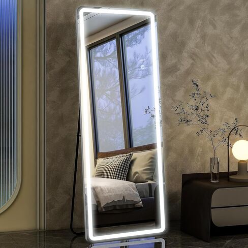 مرآة LED كاملة الطول مقاس 64 بوصة × 21 بوصة، مرآة مثبتة بمصابيح LED، مرآة LED بإطار من الألومنيوم مع إضاءة خافتة و3 ألوان، مرآة مضيئة لكامل الجسم لغرفة النوم، وغرفة الملابس، وغرفة الملابس in Kuwait