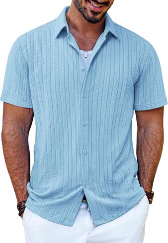 PJ PAUL JONES Men's Summer Beach Shirt Short Sleeve Button Down Shirt Textured Casual Shirts in Saudi Arabia