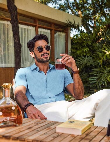 PJ PAUL JONES Men's Summer Beach Shirt Short Sleeve Button Down Shirt Textured Casual Shirts in Saudi Arabia