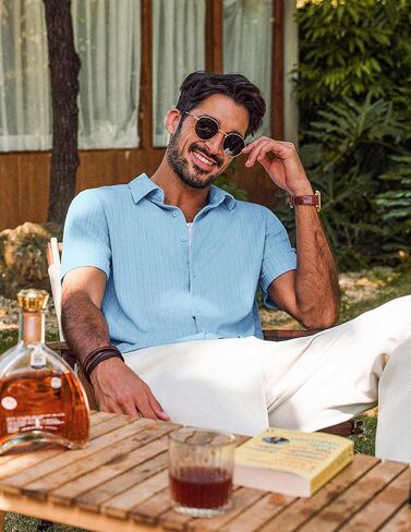 PJ PAUL JONES Men's Summer Beach Shirt Short Sleeve Button Down Shirt Textured Casual Shirts in Saudi Arabia