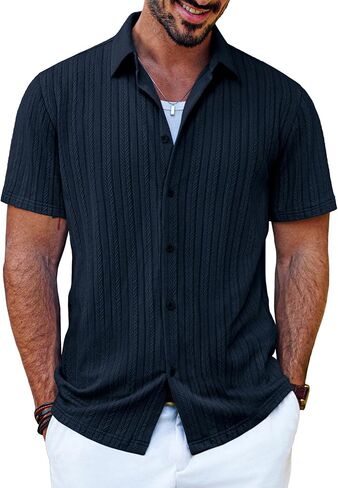 PJ PAUL JONES Men's Summer Beach Shirt Short Sleeve Button Down Shirt Textured Casual Shirts in Saudi Arabia