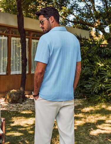 PJ PAUL JONES Men's Summer Beach Shirt Short Sleeve Button Down Shirt Textured Casual Shirts in Saudi Arabia