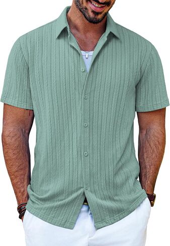 PJ PAUL JONES Men's Summer Beach Shirt Short Sleeve Button Down Shirt Textured Casual Shirts in Saudi Arabia
