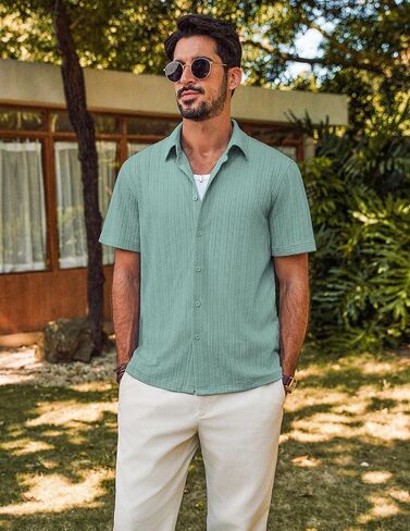 PJ PAUL JONES Men's Summer Beach Shirt Short Sleeve Button Down Shirt Textured Casual Shirts in Saudi Arabia
