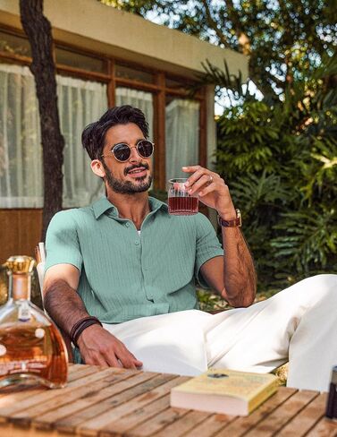PJ PAUL JONES Men's Summer Beach Shirt Short Sleeve Button Down Shirt Textured Casual Shirts in Saudi Arabia