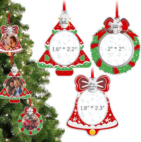 MGparty 3-Pack Christmas Picture Frame Ornaments, Xmas Metal Hanging Photo Frame with Pendants, 2024 Holiday Keepsake Gifts Christmas Tree Decorations (Dark Green) in Saudi Arabia