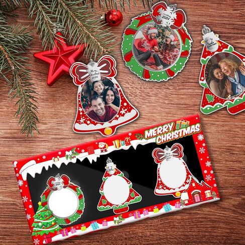 MGparty 3-Pack Christmas Picture Frame Ornaments, Xmas Metal Hanging Photo Frame with Pendants, 2024 Holiday Keepsake Gifts Christmas Tree Decorations (Dark Green) in Saudi Arabia