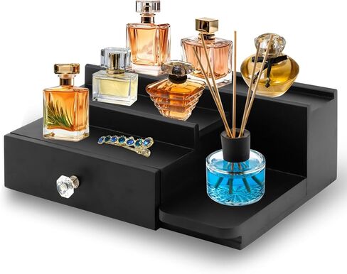 منظم كولونيا للرجال، حامل عرض كولونيا خشبي من 3 طبقات مع درج تخزين، منظم خزانة العطور على رف كولونيا in Kuwait