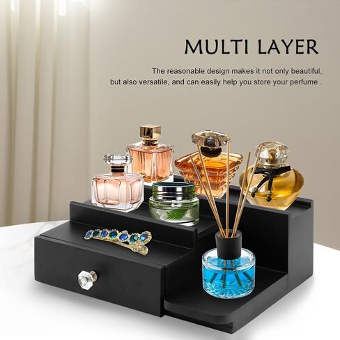 منظم كولونيا للرجال، حامل عرض كولونيا خشبي من 3 طبقات مع درج تخزين، منظم خزانة العطور على رف كولونيا in Kuwait