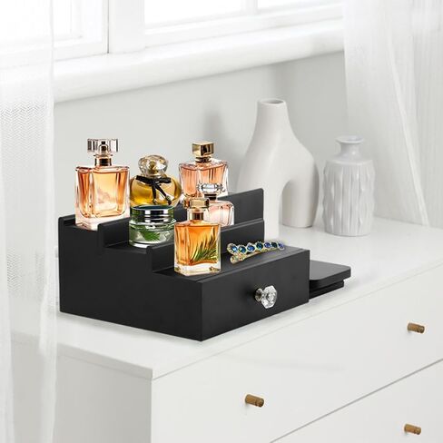 منظم كولونيا للرجال، حامل عرض كولونيا خشبي من 3 طبقات مع درج تخزين، منظم خزانة العطور على رف كولونيا in Kuwait