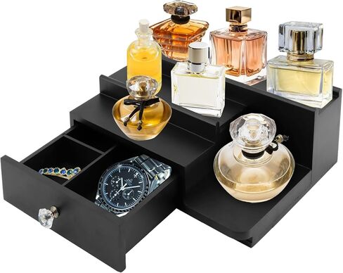 منظم كولونيا للرجال، حامل عرض كولونيا خشبي من 3 طبقات مع درج تخزين، منظم خزانة العطور على رف كولونيا in Kuwait