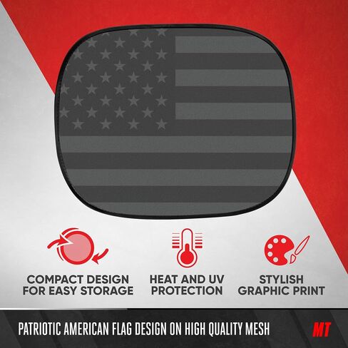 Motor Trend USA Black American Flag Car Window Shades, 2-Pack (18" x 14") - Car Window Covers Block Heat and Glare, Ideal Car Window Shade for Baby Pets Kids Travel, Car Window Shades for Side Window in Saudi Arabia