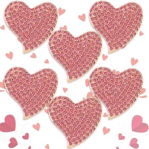 BBTO 6 Pcs Valentine Heart Pin Brooch Pink Rhinestone Heart Brooch Crystal Red Love Pin for Women Birthday Wedding Bridal