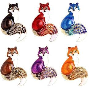 6 PCS Fox Brooch Pins Elegant Enamel Rhinestone Crystal Color Animal Brooches Pin Fashion Set for Women