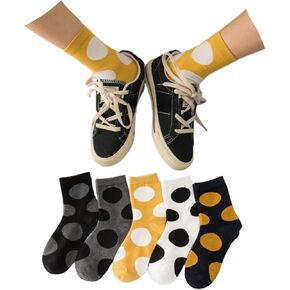 Polka Dots Socks Retro Big Dot Women High Ankle 5 Pairs Y2K Preppy Neutral Style Simple Vintage