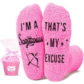 HAPPYPOP Astrology Space Sagittarius Zodiac Gifts for Women - Zodiac Constellation Horoscope Gifts for Teen Girls, Fuzzy Star Galaxy Sagittarius Socks