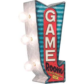 Arcade Double-Sided Marquee Sign With LED Bulbs Vintage Inspired Retro Wall Decor For The Man Cave, Game Room, Arcade, Or Home Bar (12" x 5" x 3.5")