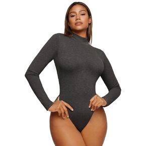 FeelinGirl Long Sleeve Bodysuit for Women - Seamless Bodysuit Top Thong Body Suits