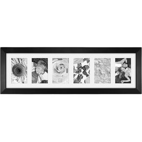 Malden International Designs Black 6 Opening 4x6 Matted Collage Photo Wall Frame