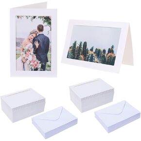 Photo Frame Cards 4x6 with Envelopes,Blank Photo Card Holder and Envelopes,Paper Picture Frame Notecards for Wedding, Classroom,Graduation (White, 50 Pack)
