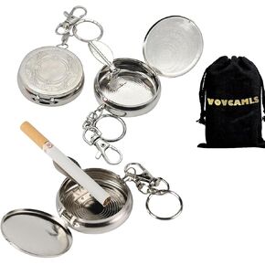 3-Pack Portable Ashtray, VOVCAMLS Pocket Ashtray Windproof Ashtray with Lid Stainless Steel Car Ash Tray for Car Outdoor Cigars (Silver)