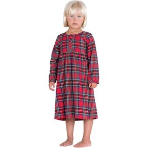 PajamaGram Girls Christmas Nightgown - Girls Flannel Nightgown, Red Plaid