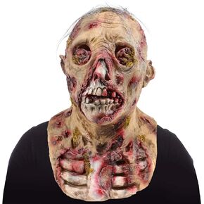 Scary Zombie Mask Halloween Mask Horror Bloody Costume Creepy Realistic Latex With Moss Pus Grey Hair Party Cosplay Adults