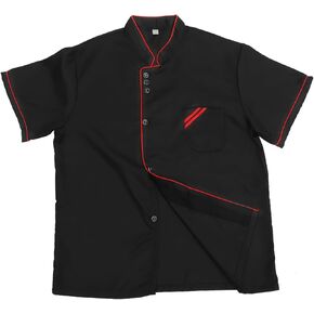 Unisex Short Sleeve Chef 6 Buttons Chef Coat Uniform Chef Coat Shirt Chef Coat Men for Service Restaurant (Black) in Kuwait