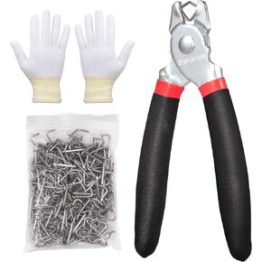 Angled Hog Ring Pliers with 360pcs 3/4" 1/2" 3/8" Hog Rings Spring-Loaded Hog Rings Pliers A3 Steel Hog Ring Pliers Kit for Upholstery Fencing Animal Pet Cage Craft Bagging Netting Trap Christmas Gift