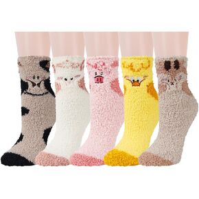 Violet Mist Womens Fuzzy Socks Girls Cute Animal Cozy Fluffy Slipper Socks Funny Winter Warm Socks Soft Plush Christmas Socks