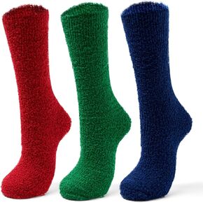 Women Winter Fuzzy Socks Thermal Plush Socks for Womens Thick Warm Slipper Socks for Ladies 3 Pack