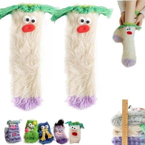 Coral Velvet Three-dimensional Quirky Socks, Cute Warm Cozy Fluffy Cartoon Monster Socks, Winter Soft Plush Womens Christmas Socks