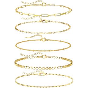 Gold Bracelets for Women - 14K Dainty Bracelets Set for Women, Gold Jewelry Sets for Women Trendy, Stackable Cuban Link Paperclip Chain Bracelet Pack Fashion Accessories Gifts for Women Mom