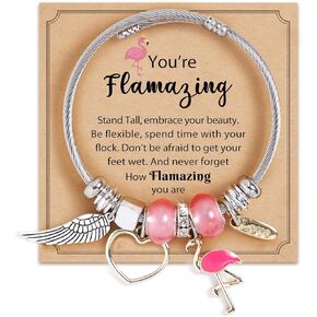 Flamingo Bracelet Gifts For Women Teen, Stainless Steel Charms Bracelet Christmas Gifts Stocking Stuffers for Women