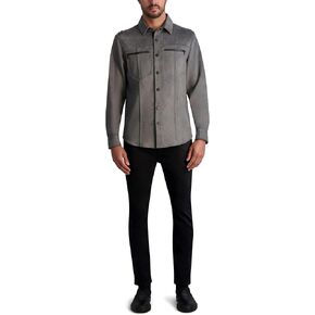 KARL LAGERFELD Men's Exposed Zippers Long Sleeve Faux Suede Shirt Jacket