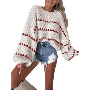 GORGLITTER Women's Striped Oversized Loose Sweater Cable Knit Long Sleeve Crew Neck Fall Winter Fahion Outfits 2024