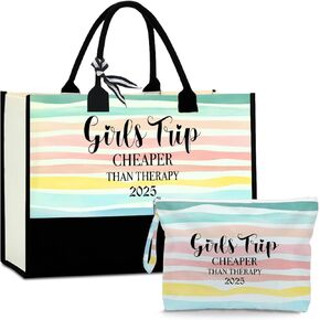 Fokongna Girls Trip 2025 For Women Friend Travel Gifts Canvas Tote Bag Wet Bag Makeup Bag Beach Bag Friendship Gifts