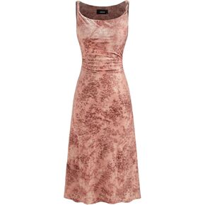 CIDER Womens Dresses Floral Dress Sleeveless Scoop Neck Ruched Midi Dress