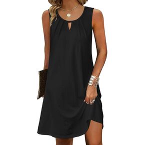 Zeagoo Womens Casual Summer Dresses 2025 Boho Sleeveless Sundresses with Pockets Pleated Beach Floral T Shirt Dresses
