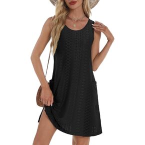 Summer Dresses for Women 2025 Casual Loose Sleeveless Dress Sundresses Tank Dresses with Pockets Side Split