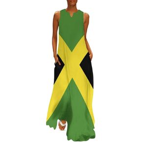 TAIZIYEAH Jamaican Flag Elegant Casual Long Dress Jamaican Flag Girls Summer Sunshine Beach Skirts for Womens XL