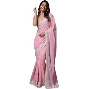 TRENDMALLS Women's Georgette Embroidery work Saree for women