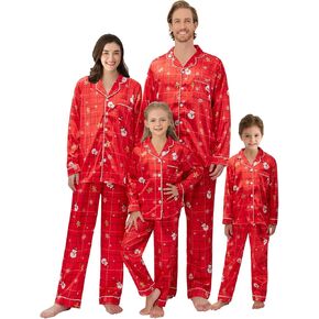 Satin Silk Pajama Family Christmas Matching Pjs Long Sleeve Button Up Holiday Sleepwear Loungewear Couple Men Women